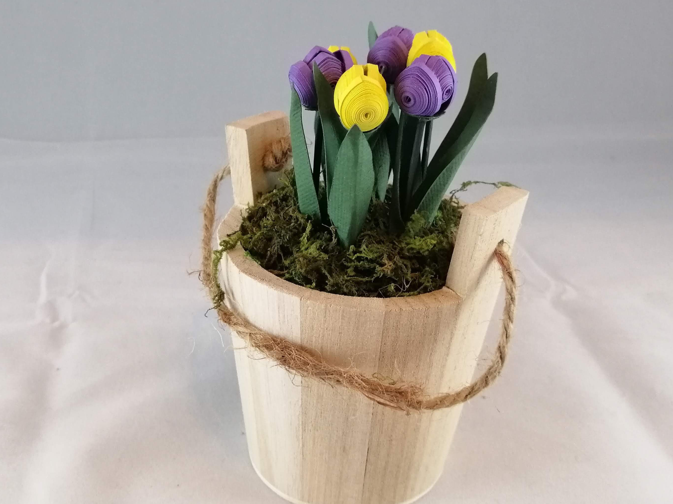 Wishing well bucket with tulips