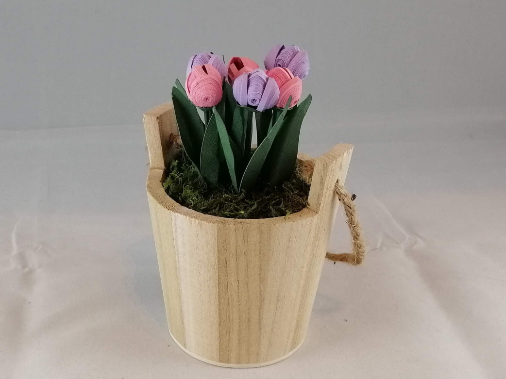 Wishing well bucket with tulips