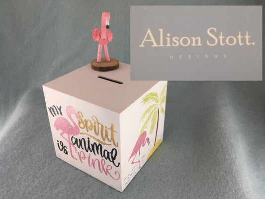 Flamingo wooden moneybox