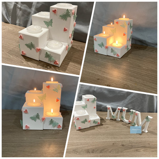 Wooden tea light holder and letters gift set