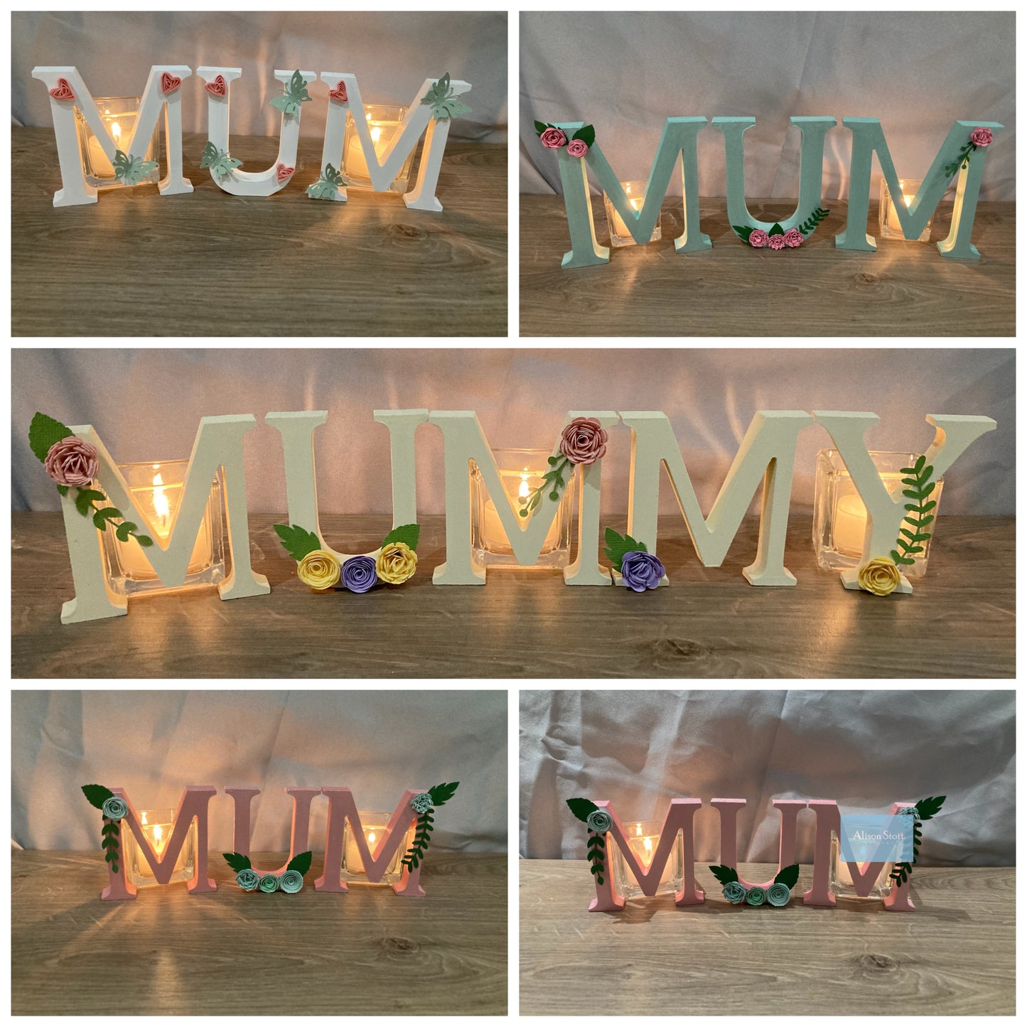 Wooden mum/mummy letter with tea lights